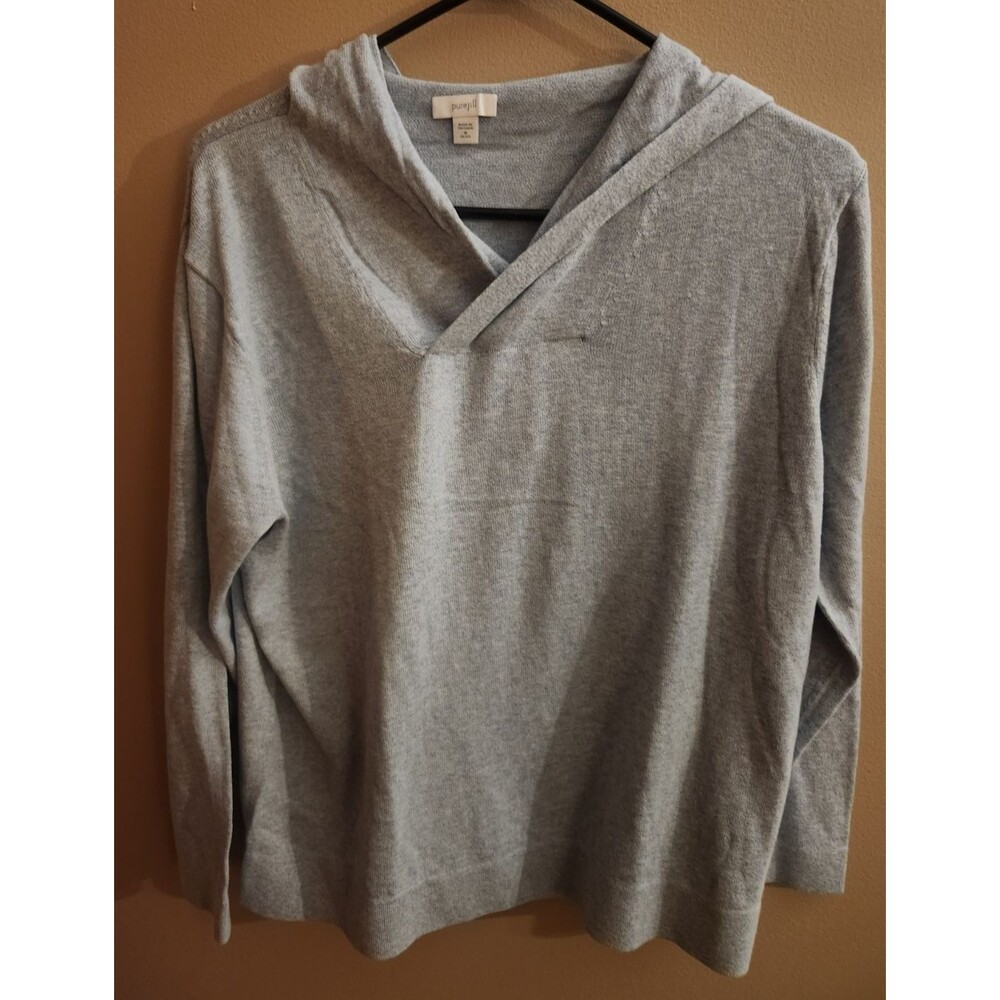J.Jill Pure Jill Cotton Cashmere Blend Hoodie Pullover Blue Sweater Top Size MP